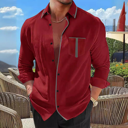 Herren Langarmhemd Modern Kontrast Details Slim Fit