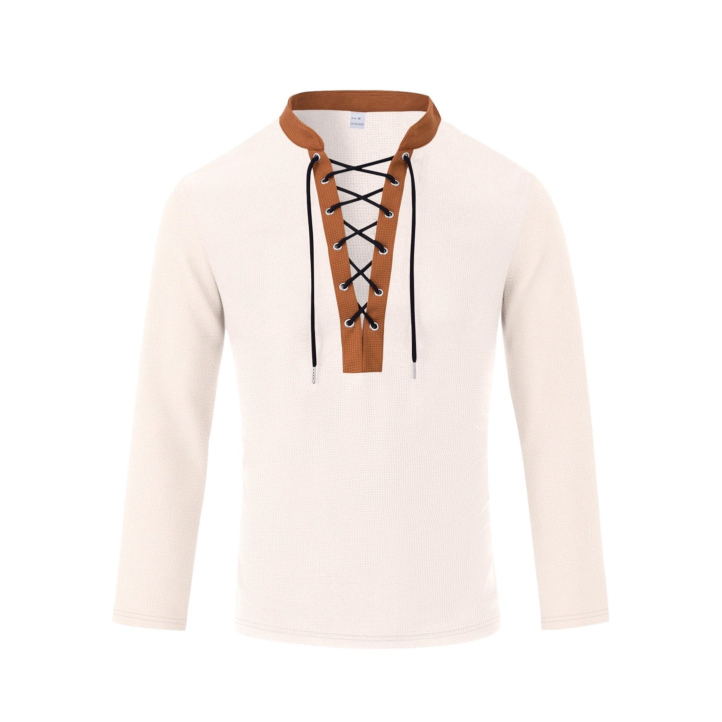 Herren T-Shirt Langarm Modern Schnürung Melange Look