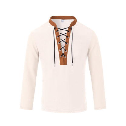Herren T-Shirt Langarm Modern Schnürung Melange Look
