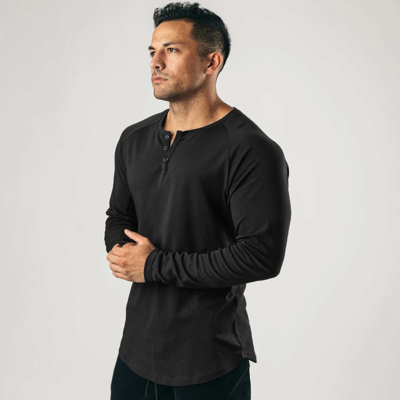 Herren Langarmshirt Baumwolle Hochwertig Knöpfbar Modern