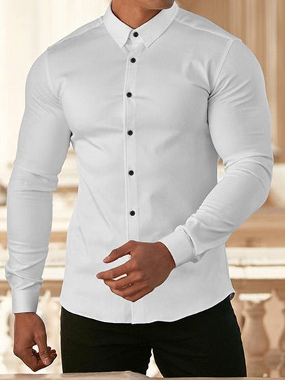 Herren Langarmhemd Slim Fit Modern mit Stehkragen und Metallknöpfen - BerlinGlamour