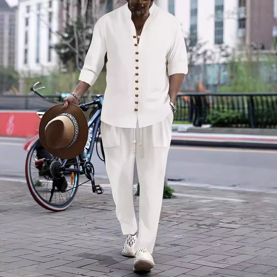 Herren Sommeroutfit Kurzarmhemd Lockere Hosen Sommermode