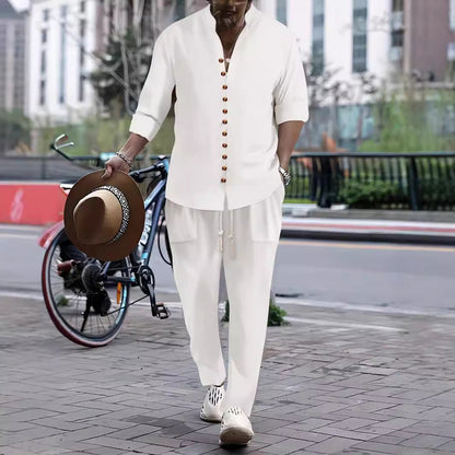 Herren Sommeroutfit Kurzarmhemd Lockere Hosen Sommermode
