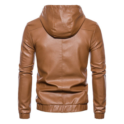 Herren Lederjacke mit Kapuze Sportlich Modern