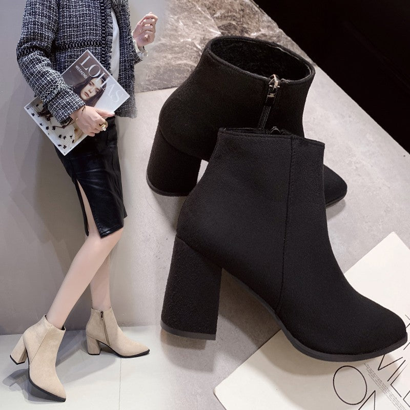 Damen Stiefeletten Elegant Blockabsatz Reißverschluss - BerlinGlamour