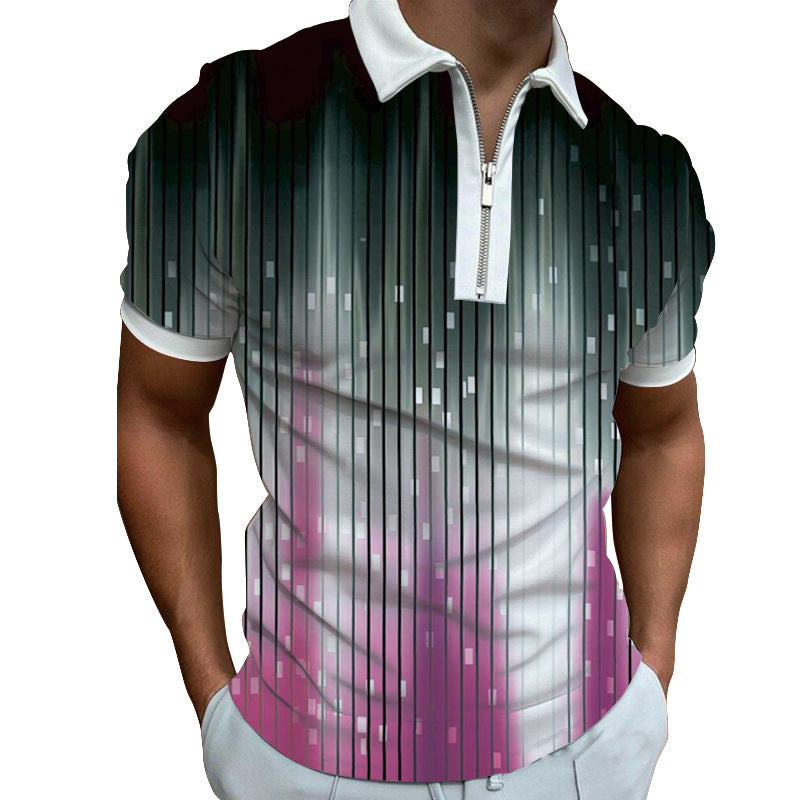Herren Poloshirt Modern Grafisches Muster Reißverschluss