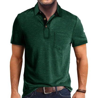 Herren Polo-Shirt Modern Kragen Brusttasche Slim Fit