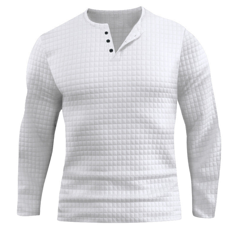 Herren Langarmshirt Waffeloptik Strukturiert Knopfleiste Modern
