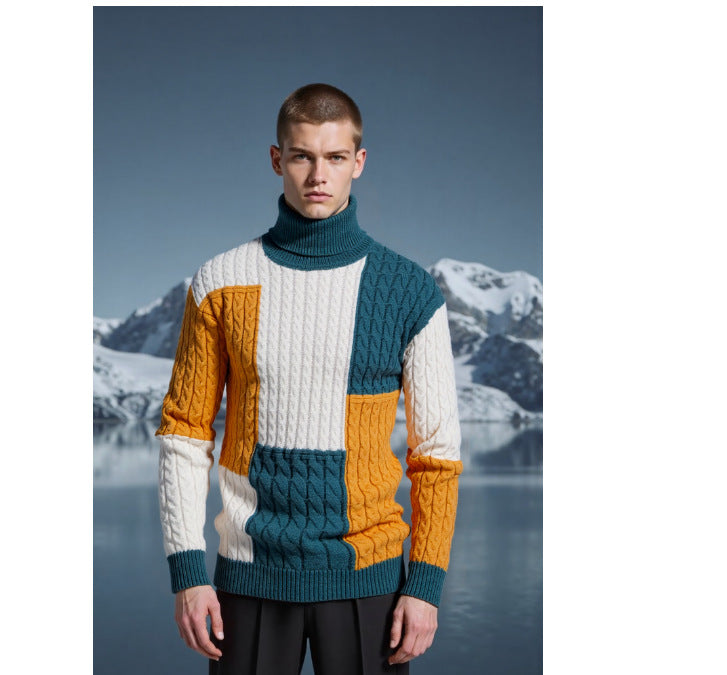 Herren Strickpullover Modern mit Zopfmuster Stehkragen