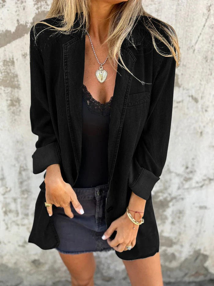 Denim Jacke Damen Reverskragen Kurz Modisch