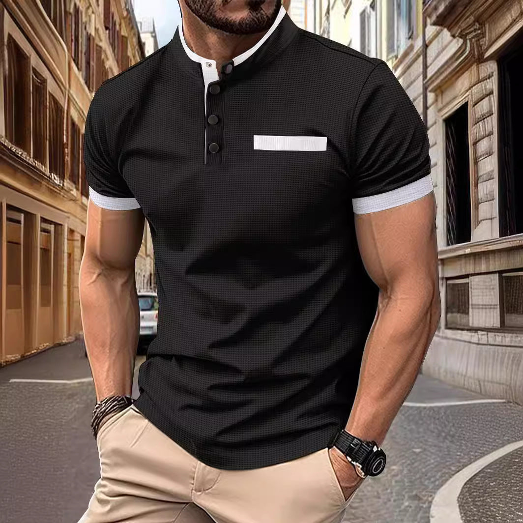 Herren Poloshirt Modern Stehkragen Kontrastdetails Slimfit - BerlinGlamour