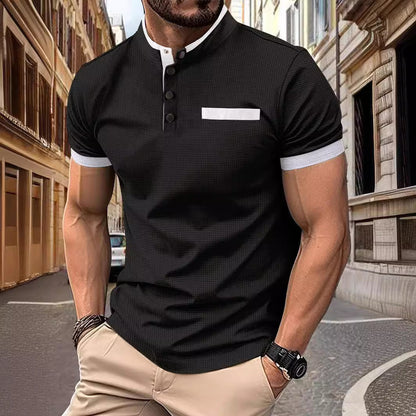 Herren Poloshirt Modern Stehkragen Kontrastdetails Slimfit - BerlinGlamour