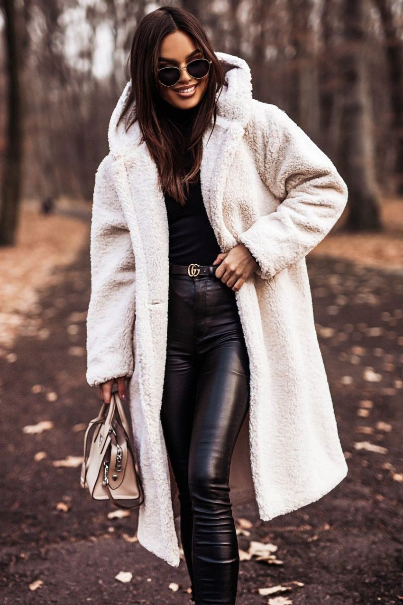 Damen Teddyjacke Oversized Kuscheljacke mit Kapuze