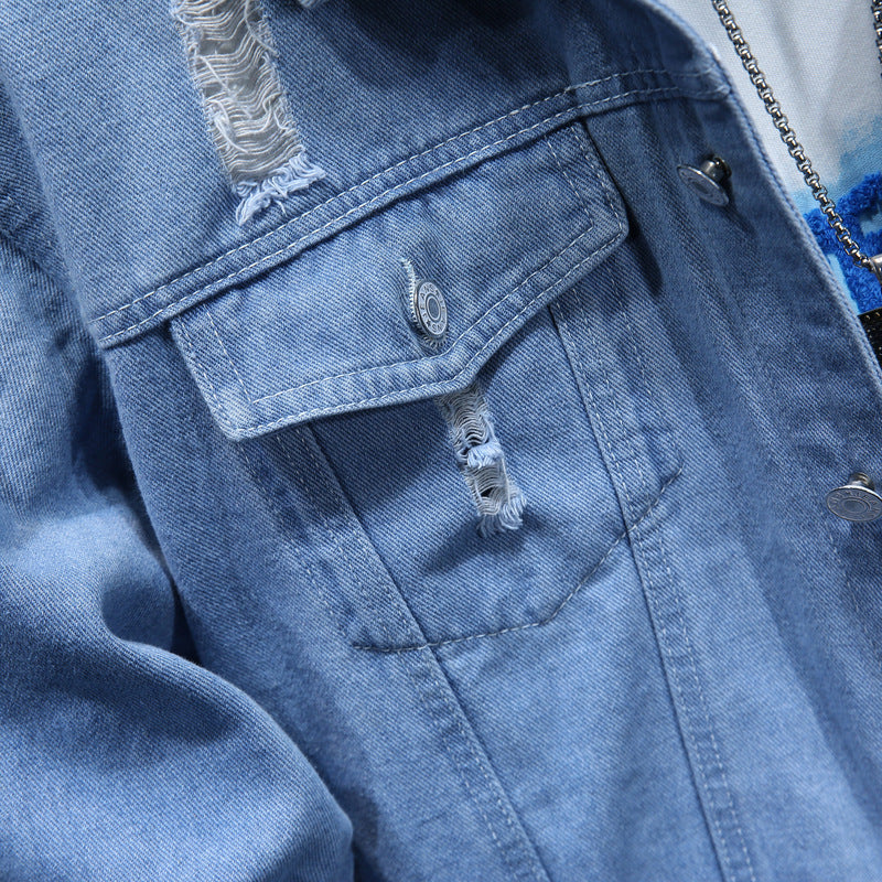 Herren Jeansjacke Lässig Mit Hoodie Einsätzen Modern