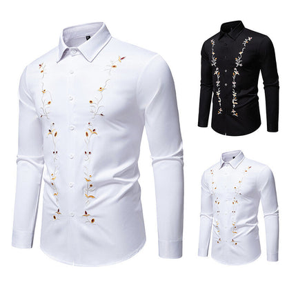Herren Langarmhemd Modern mit Blumenstickerei