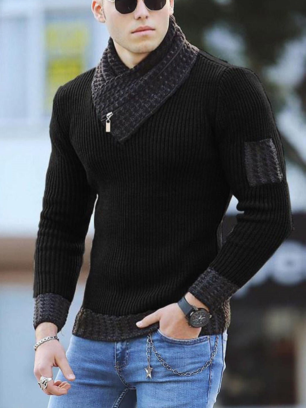 Herren Pullover Strukturiert Moderner Stehkragen