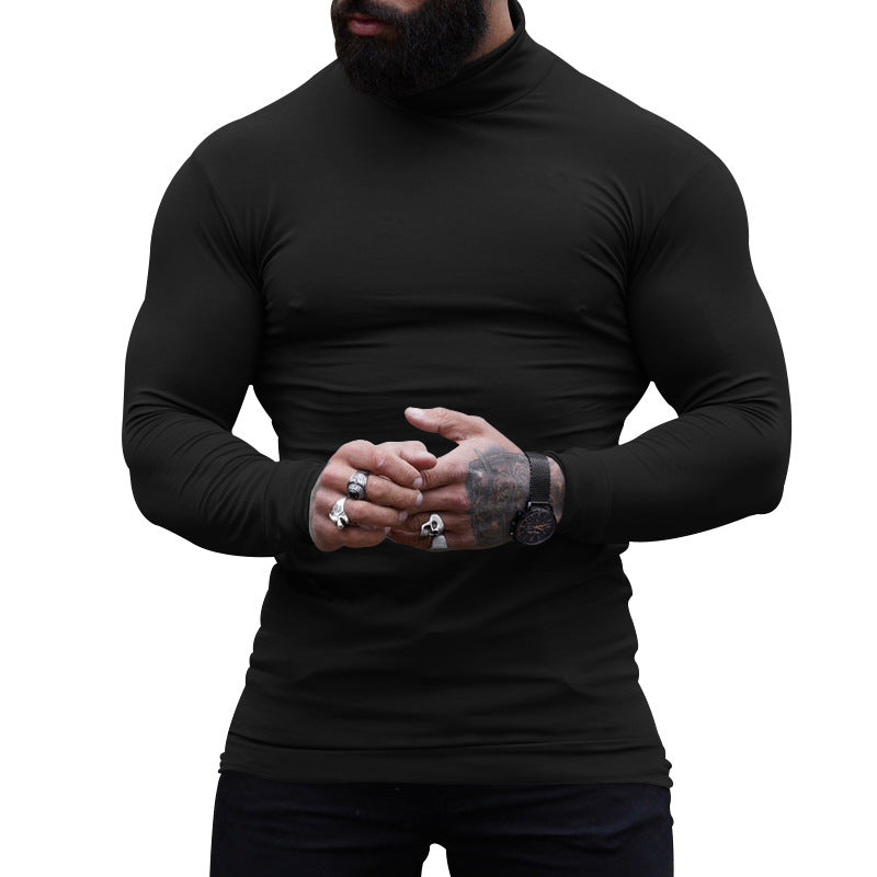 Herren T-Shirt Langarm Stehkragen Slim Fit Modern