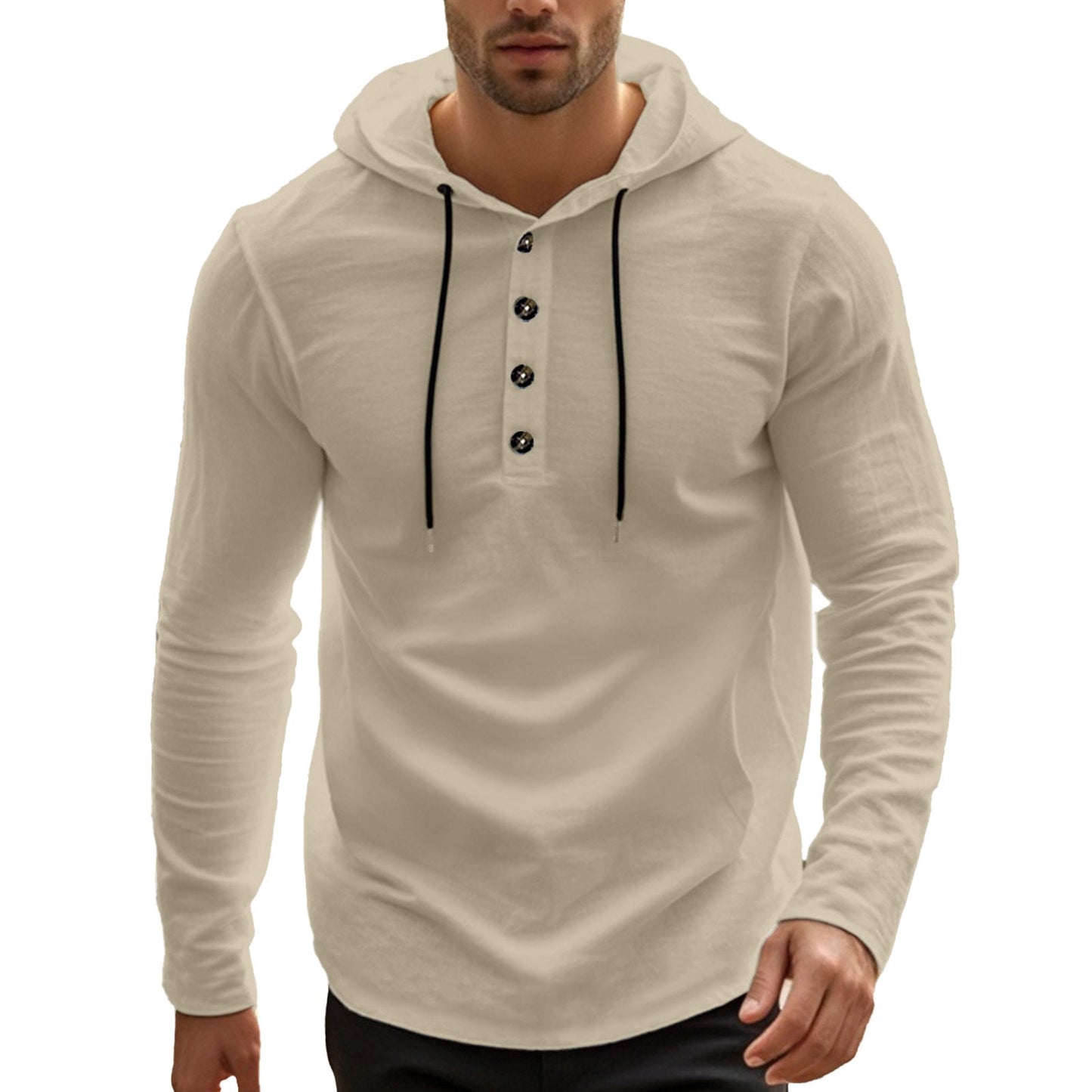 Herren Hoodie Sportlich Mit Taschen Und Knöpfen