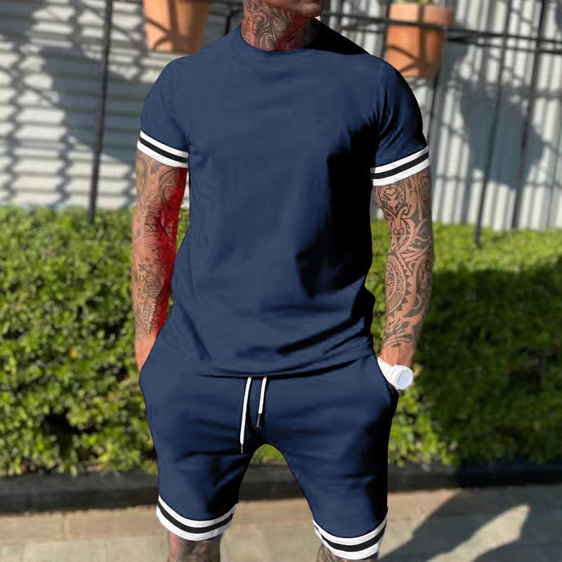 Herren Sportset Kurzarm Kontraststreifen Funktionsshirt