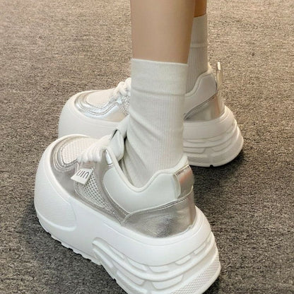 Damen Sneaker Chunky Glänzend Dämpfend Komfort