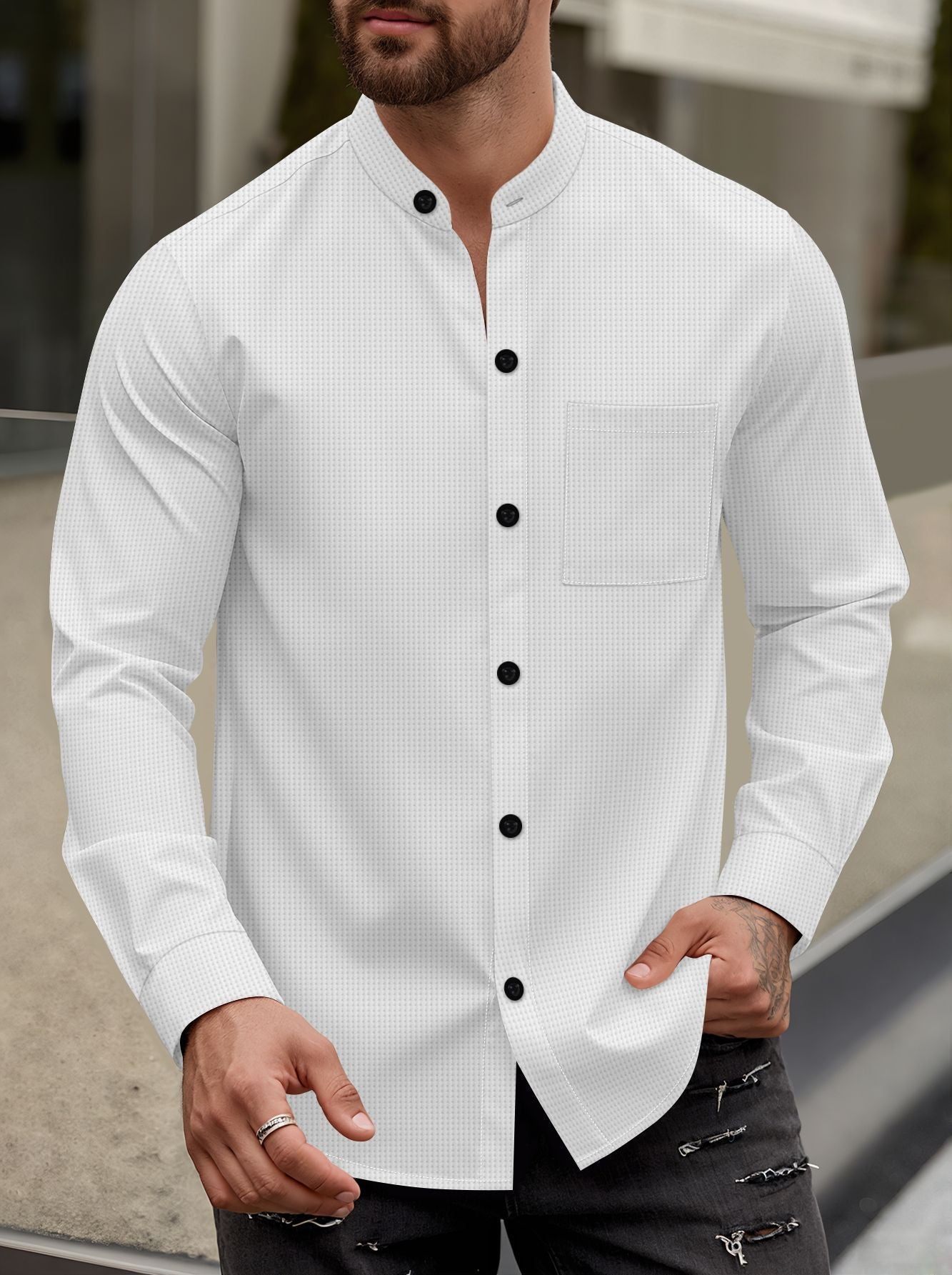 Elegantes Herrenhemd Stehkragen Slim Fit Modern