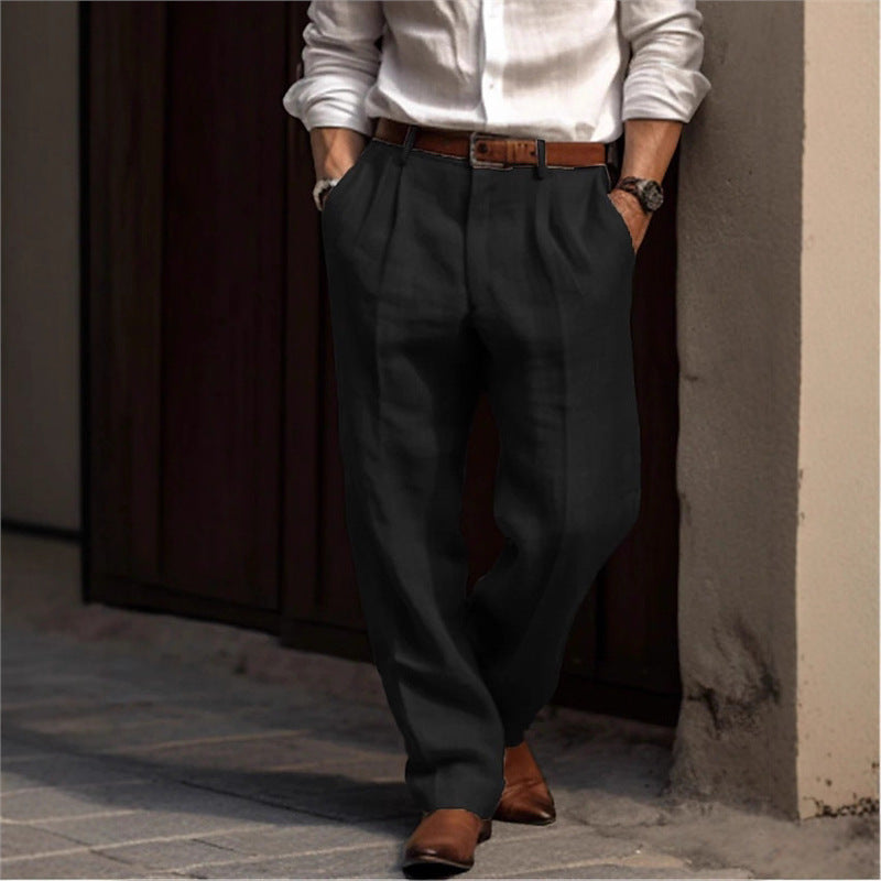 Herren Leinenhose Elegant Locker Bequem Mit Taschen