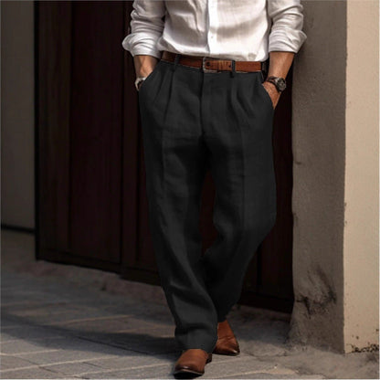 Herren Leinenhose Elegant Locker Bequem Mit Taschen