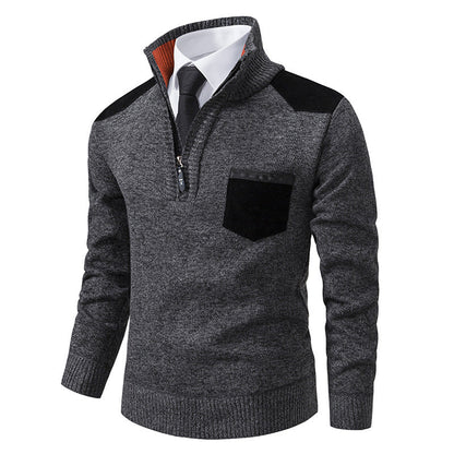 Herren Pullover Hochkragen mit Brusttasche Modern
