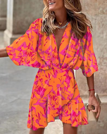 Damen Wickelkleid mit Volumenärmeln und Tierdruck Trendig