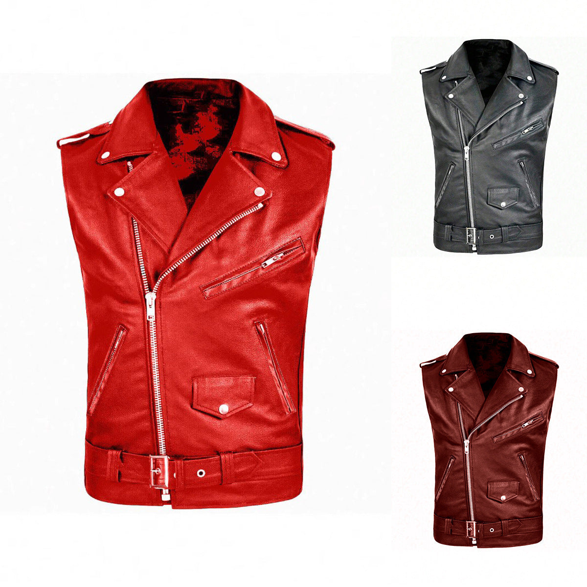 Leder Bikerjacke Herren Ärmellos Stylish Ledermantel - BerlinGlamour