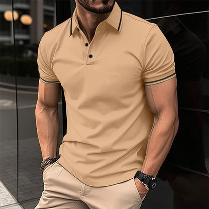 Herren Polohemd Elegant atmungsaktiv mit Kontraststreifen
