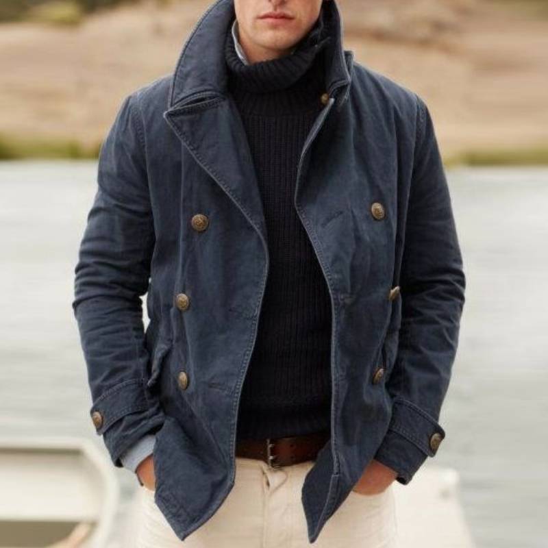 Herren Peacoat Jacke Marineblau Doppelreihig mit Weichem Futter