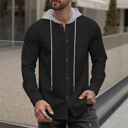 Herren Kapuzenshirt Modern mit Knopfleiste und Brusttasche