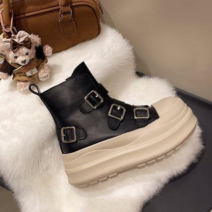 Damen Stiefel Chunky Rutschfest mit Schnallen Winter