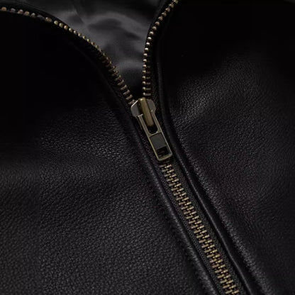 Herren Lederjacke Bikerstyle Mit Cord Ärmeln Elegant Schwarz