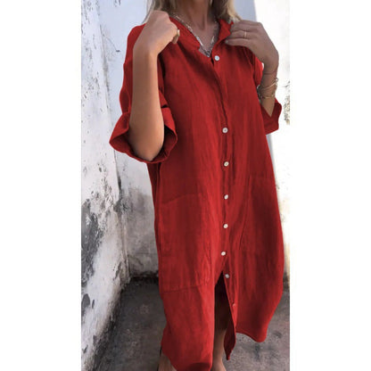 Leinen Hemdkleid Lockere Fit Baumwolle Sommerkleid