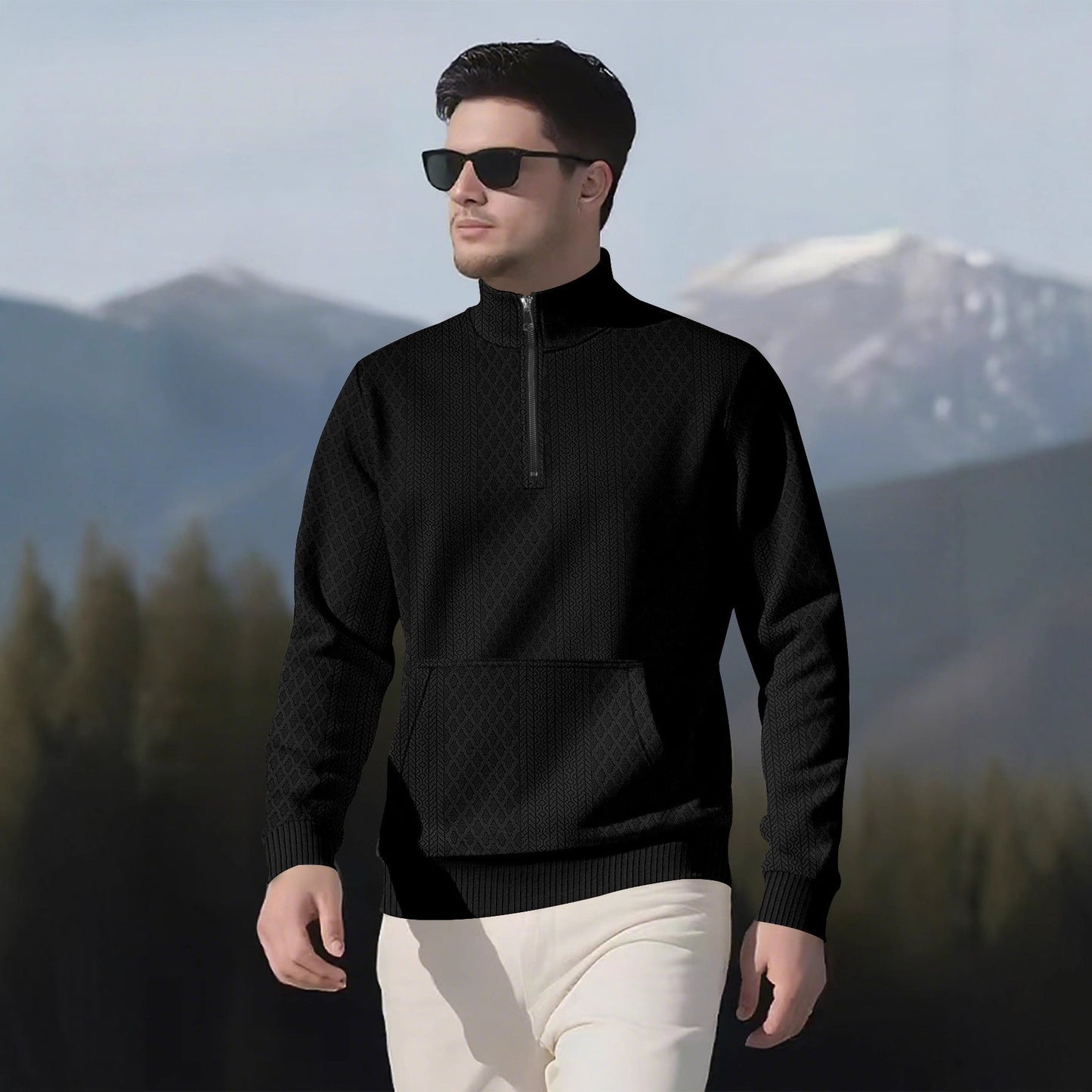 Herren Fleece-Pullover Modern Mit Reißverschluss Hochkragen