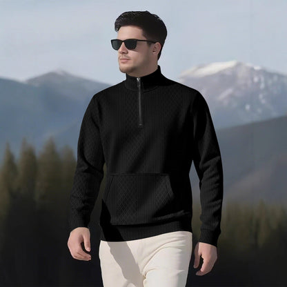 Herren Fleece-Pullover Modern Mit Reißverschluss Hochkragen