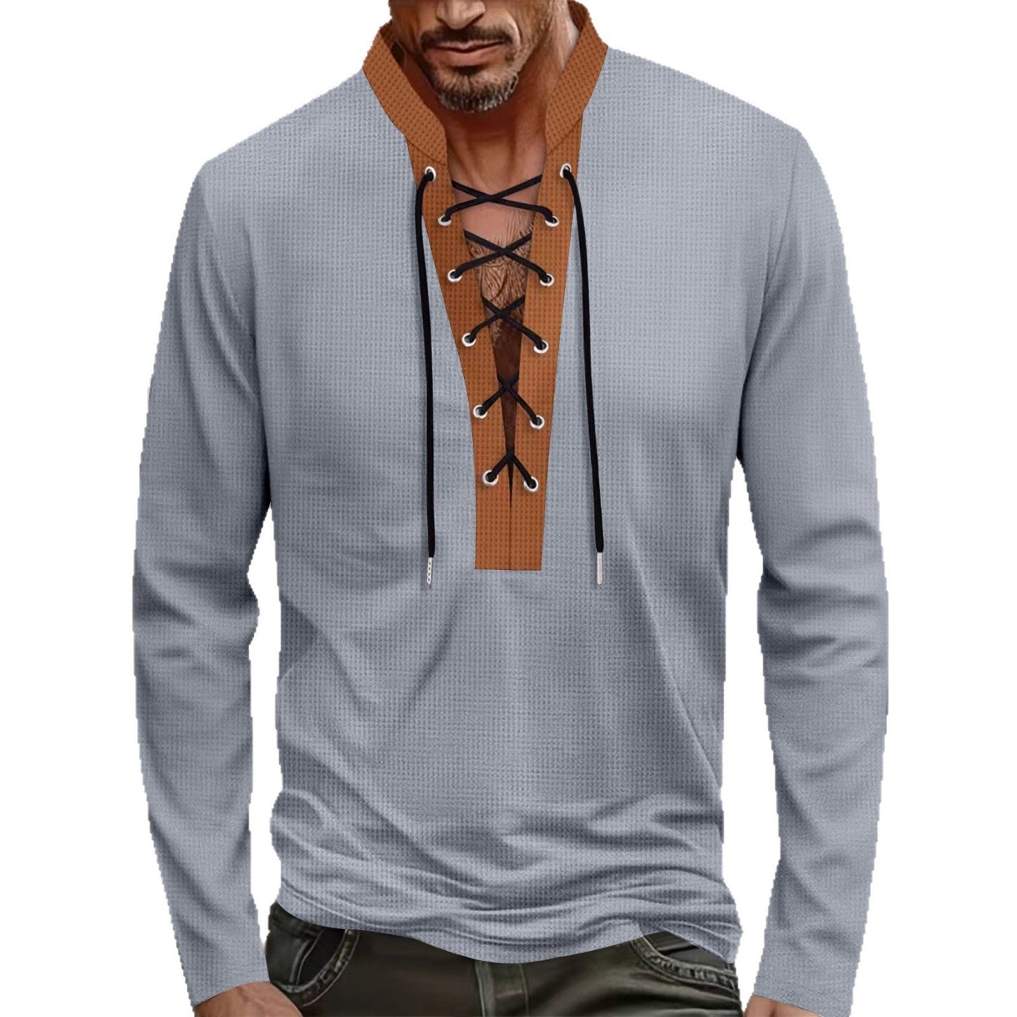 Herren Langarmshirt Modern SchnürdesignSlim