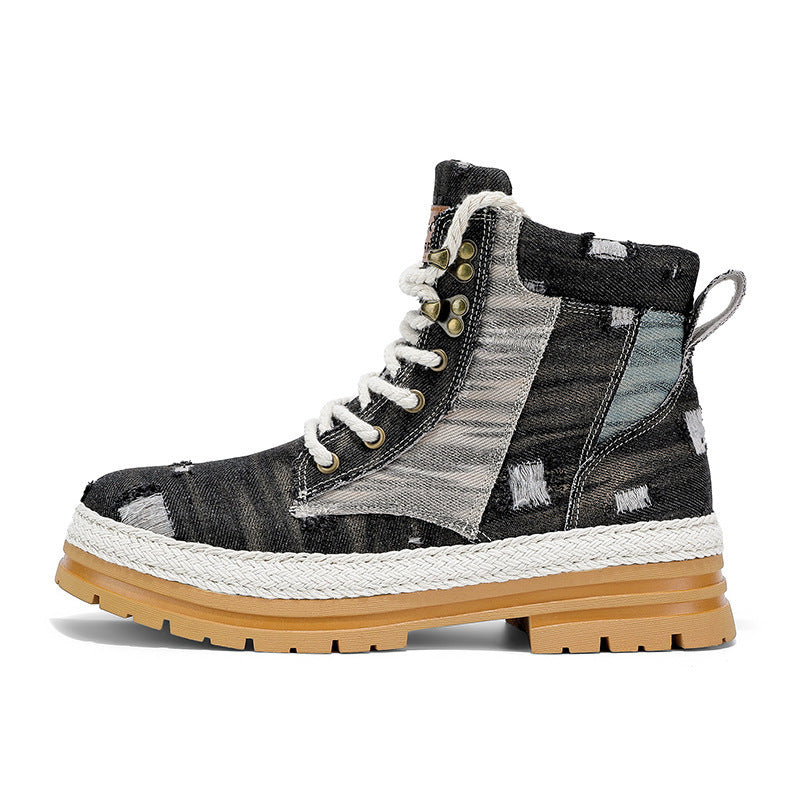 Damen Stiefel High-Top Sport Boots robust Denim Schwarz