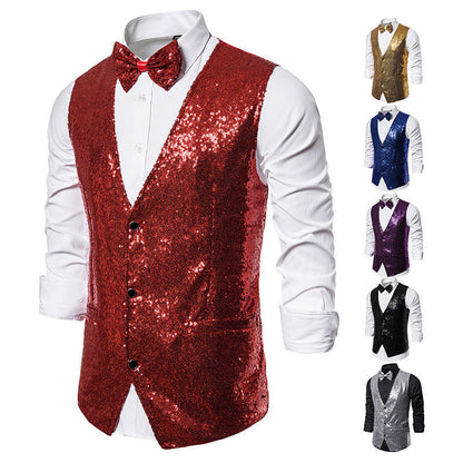 Herren Blazer Elegant Pailletten mit Fliege Modern