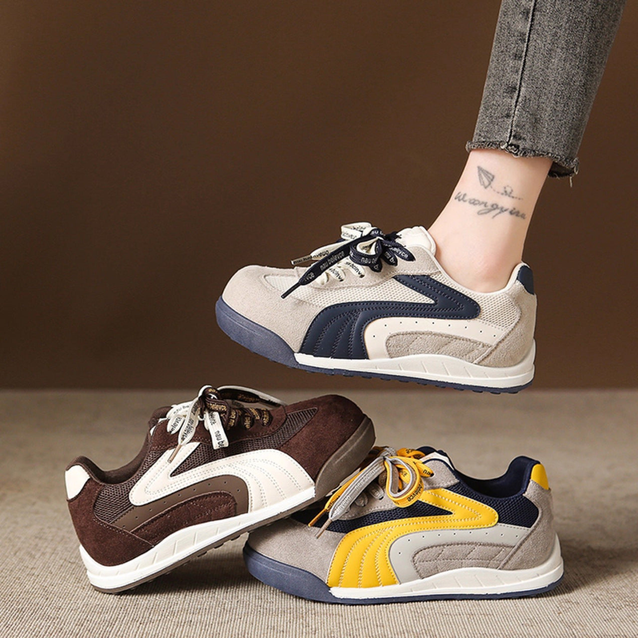 Damen Sneaker Weiches Wildleder Komfort Schnürung