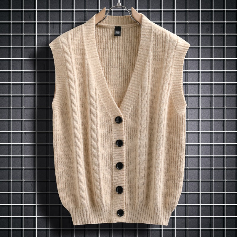 Herren Strickjacke Ärmellos Zopfmuster Modern