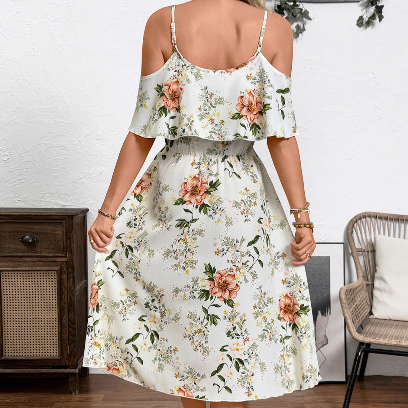 Damenkleid Blumenmuster lockerer Schnitt Schwingrock