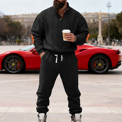Herren Jogginganzug Strick Modern mit Kragen und Taschen