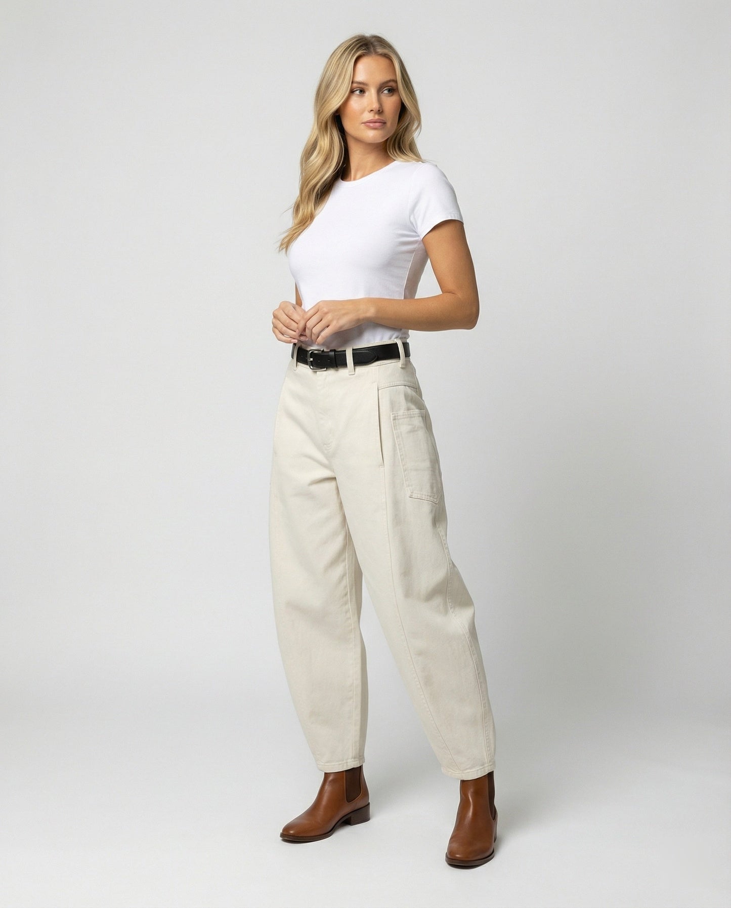 Weite Damen Hose Twill mit großen Taschen und Falten