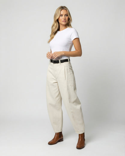 Weite Damen Hose Twill mit großen Taschen und Falten