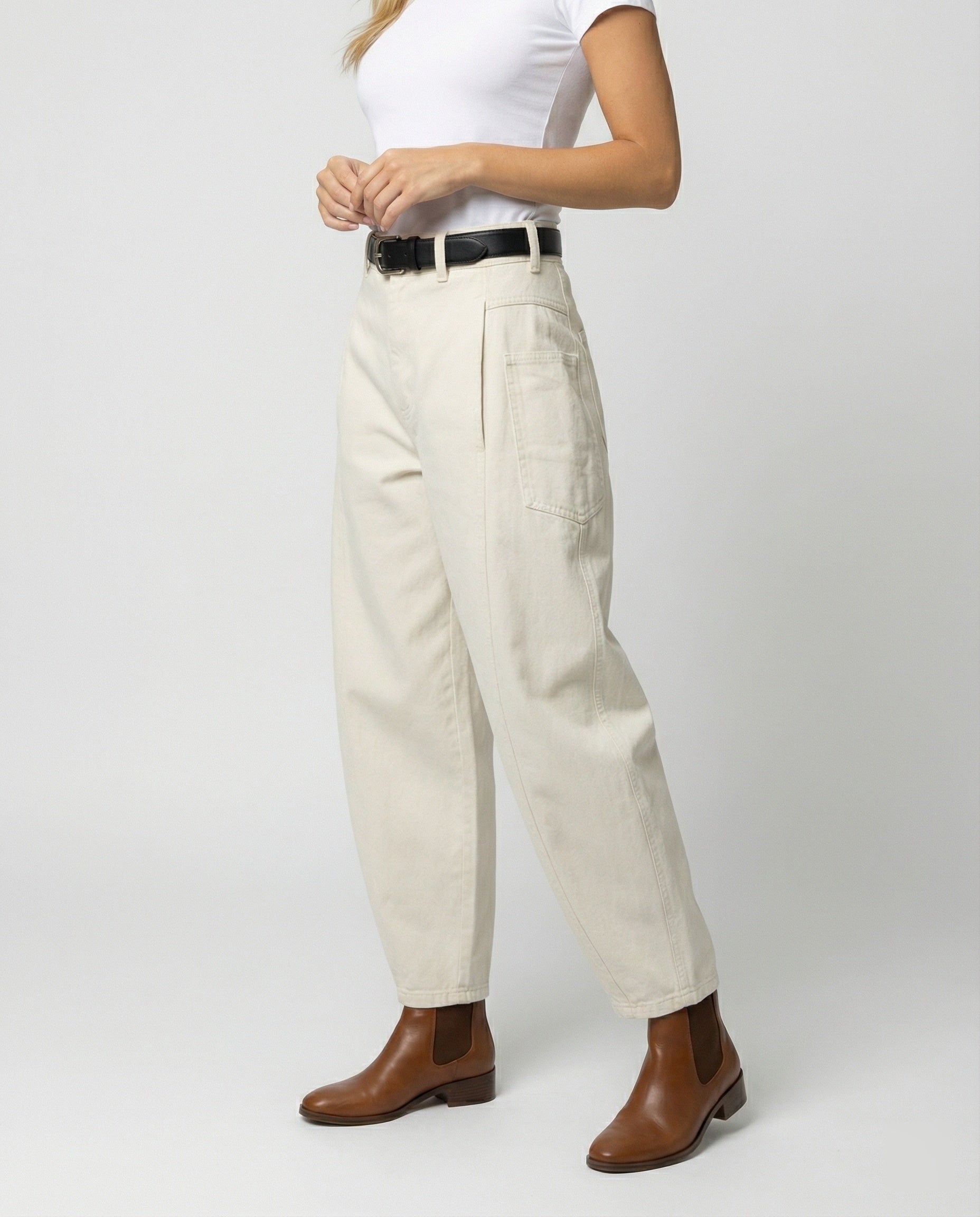 Weite Damen Hose Twill mit großen Taschen und Falten - BerlinGlamour