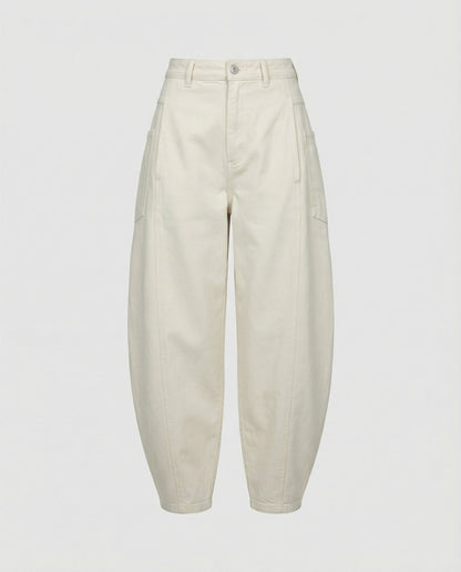 Weite Damen Hose Twill mit großen Taschen und Falten