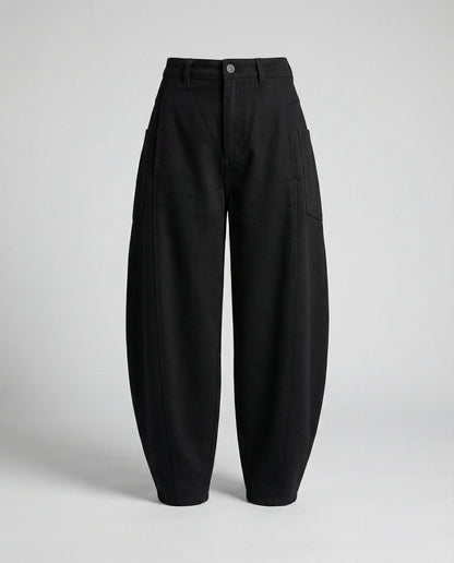 Weite Damen Hose Twill mit großen Taschen und Falten